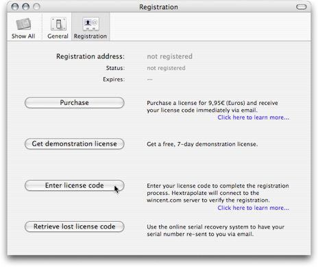 Registration preferences pane