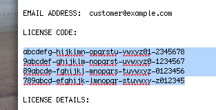Emailed license information